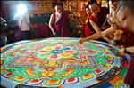 Closing the Hevajra empowerment mandala, HH Dagchen Rinpoche at Tharlam Monastery, Boudha, Kathmandu, Nepal